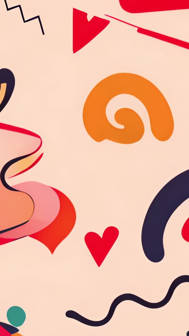 Vertical video: Emerging red triangle sparking shapes shifting and pulsing on beige canvas, looping