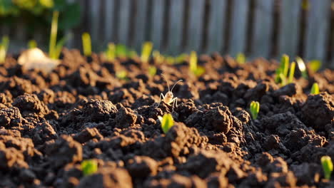 small insect on soil with seedlings