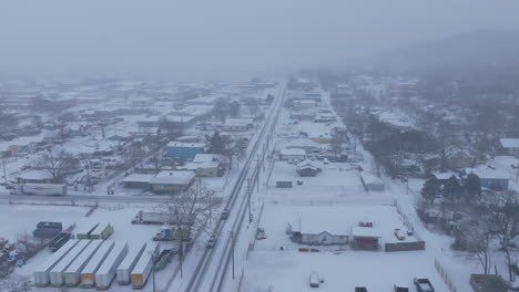 aerial footage of dodds avenue in chattanooga, tn during a snowstorm.