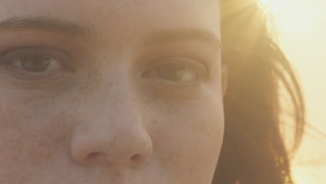 close up portrait beautiful red head woman looking contemplative at sunset exploring spiritual lifestyle enjoying mindfulness