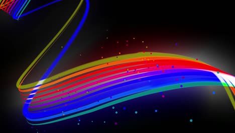 multi-colored neon lines of ribbon fly in the air, smoothly oscillation and wave. lines color changes cyclically form running lights. 3d abstract looped 4k background, luma matte as alpha channel