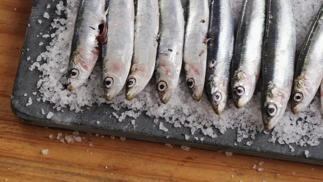Fresh Anchovies on a Slate Board