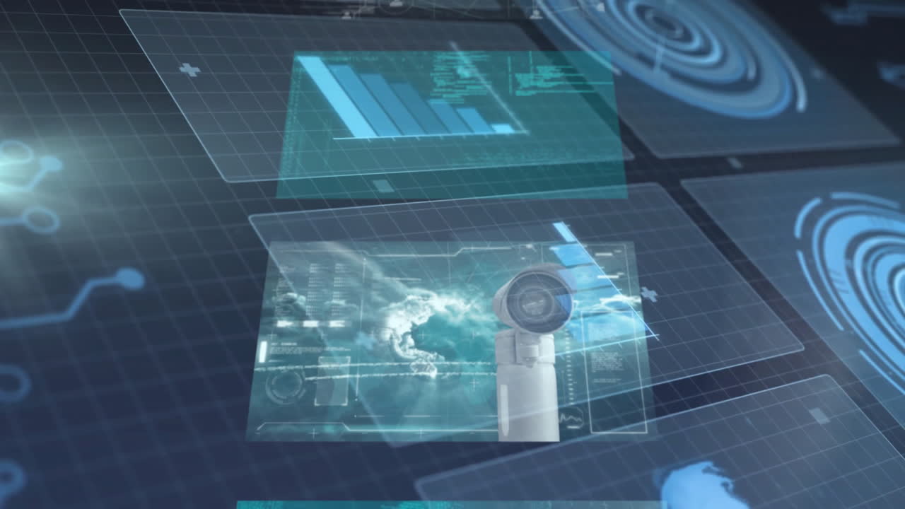 Animation of futuristic digital interface with data charts in school setting