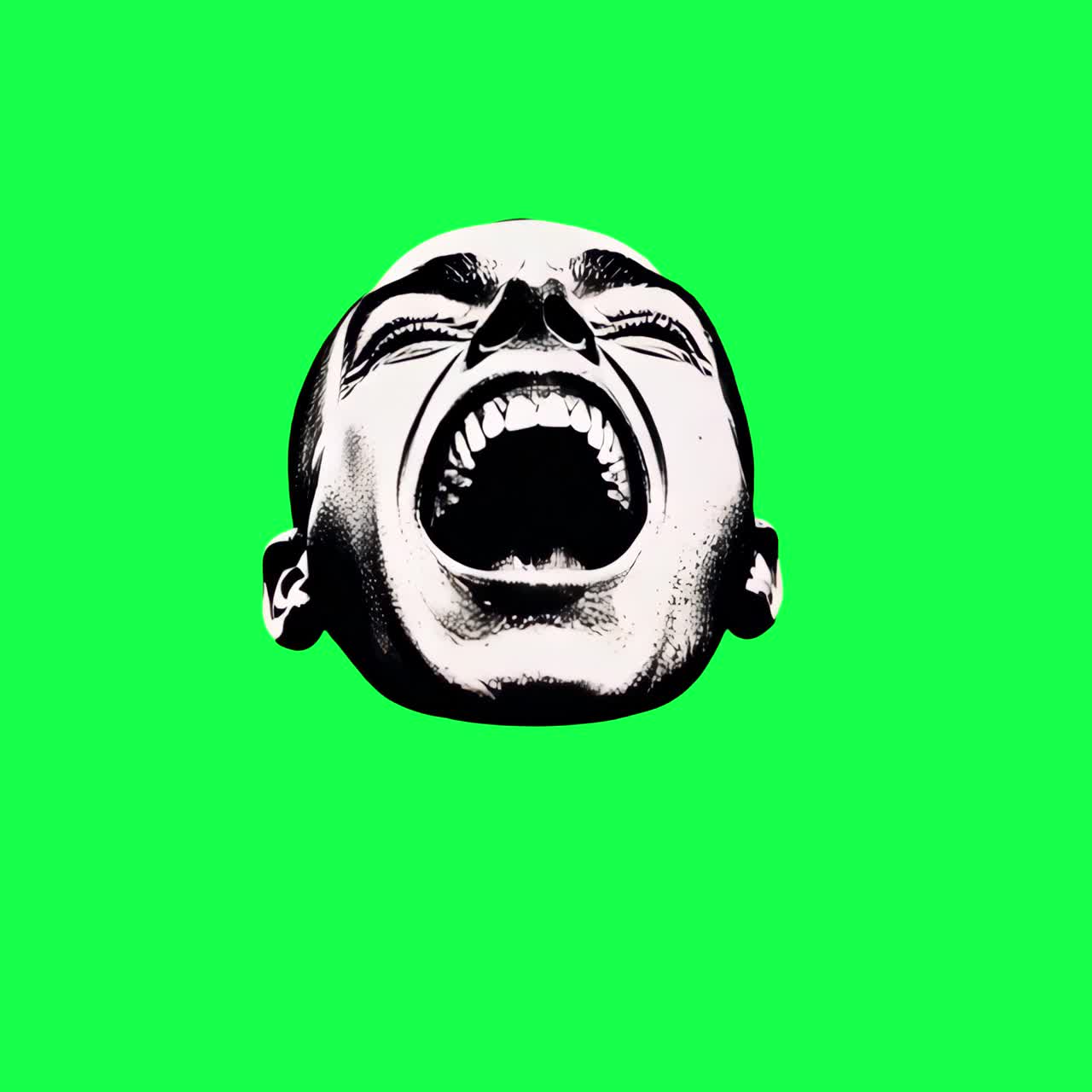 Expressive monochrome face animation, transparent 4K video, green screen
