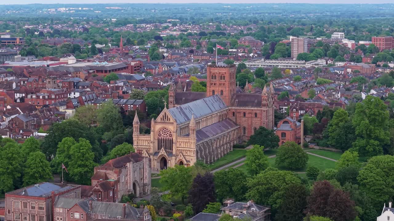 Stunning drone footage captures St Albans Cathedral rising majestically at the city’s center, highlighting its historic architecture and surrounding urban landscape