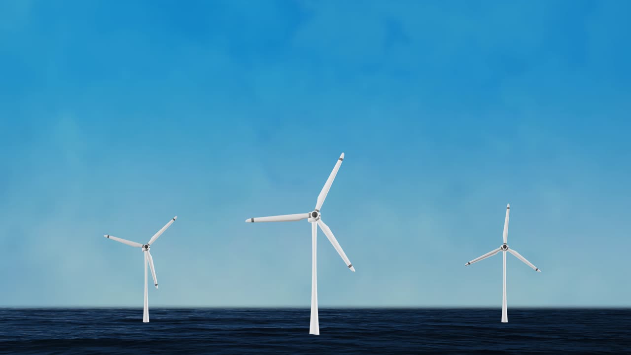 Wind turbine farm windmill farm propellers rotating in wind loop animation background for clean