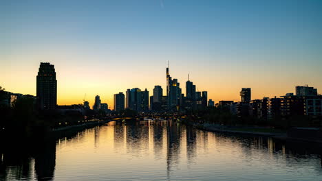 frankfurt skyline at sunset by river