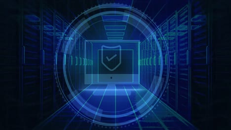 animation of shield, data processing over computer servers