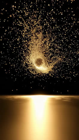golden particles and light reflection on dark background