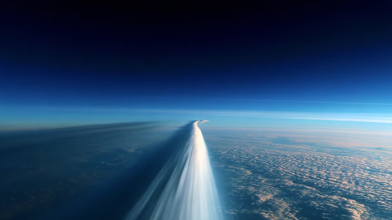 A Stunning Aerial View Capturing the Ethereal Beauty of Jet Contrails Stretching Across the Sky Above Soft, Fluffy Clouds Under a Clear Blue Atmosphere