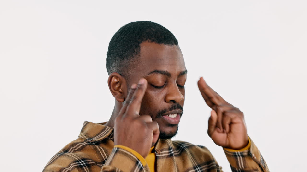 Black man, headache and stress with anxiety