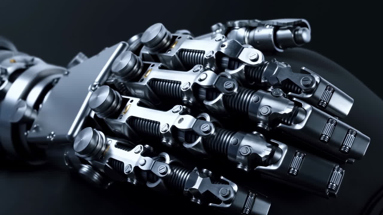 Close-up Detalhado de uma Mão Robótica Futurista