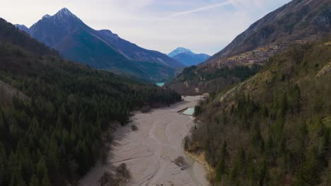 flying above the vajont valley in northern italy
