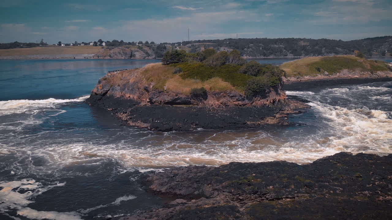 Flying a drone over reverse falls in New Brunswick, Canada
