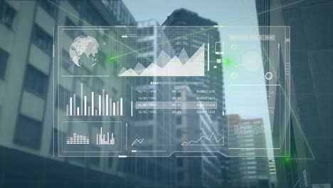 animation of digital data processing over cityscape