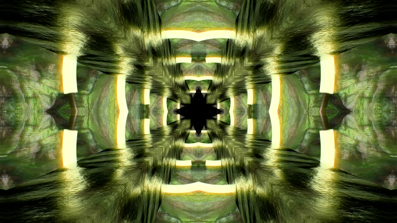 fondo decorativo de neón abstractamente adornado con bucles. caleidoscopio o mandala en 3d.