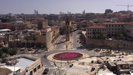 aerial view of jaffa city center and clock tower