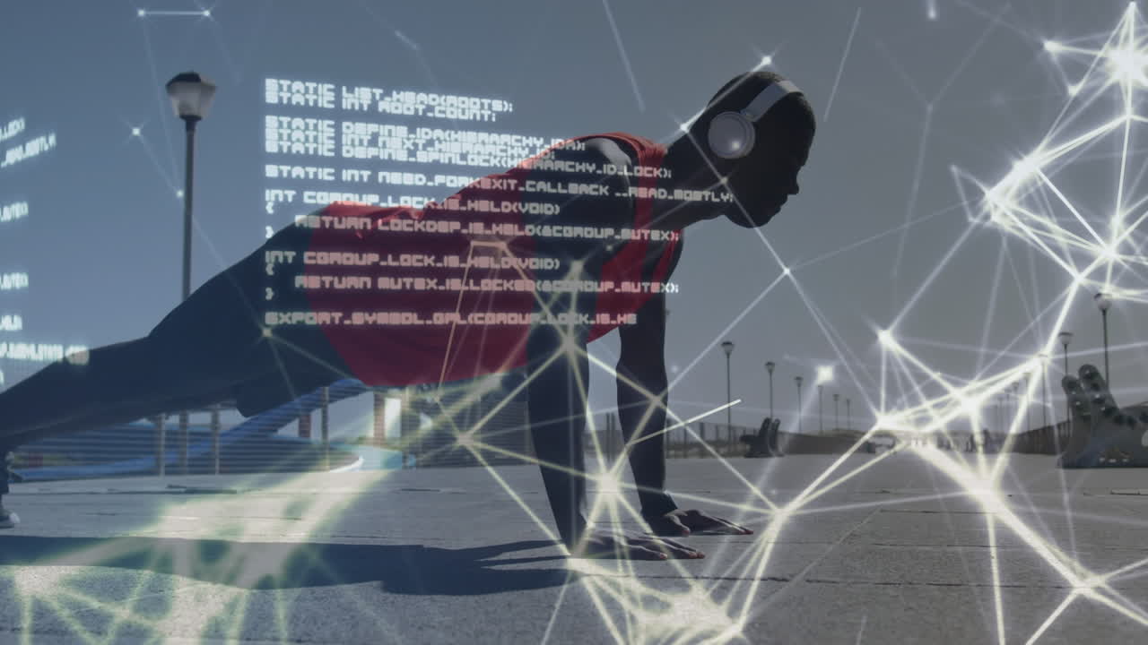 운동하는 아프리카계 미국인 남성에 대한 연결 네트워크의 애니메이션