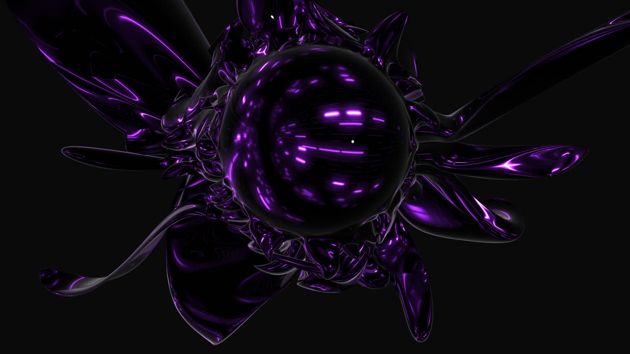 Flowing futuristic liquid shape with purple mirror effect on outer space