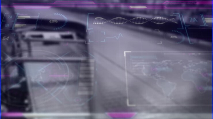 Animation af digital skærm med forskellige data over sløret lager