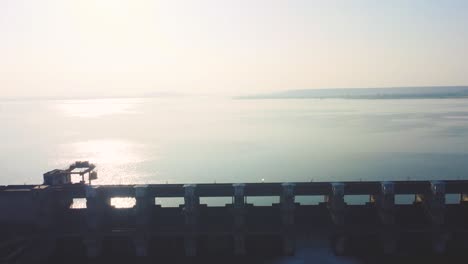 revealing drone shot of hydroelectricity irrigation dam in india