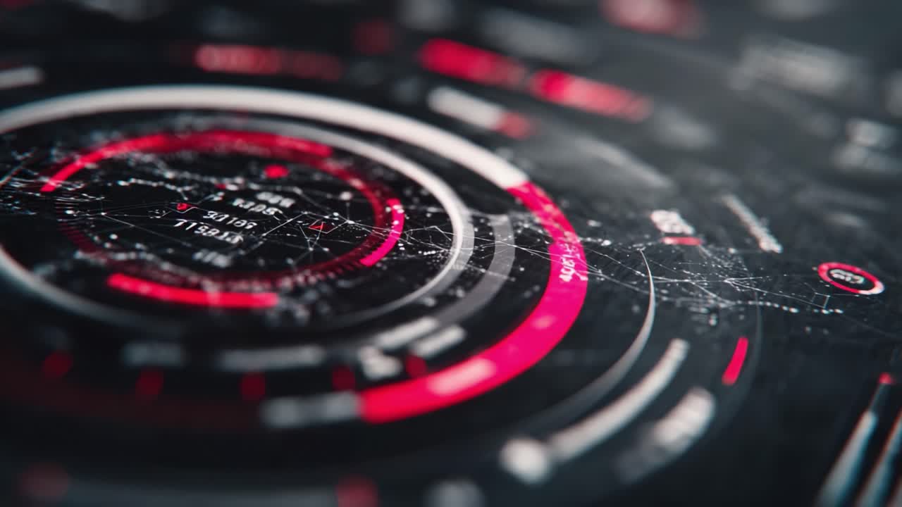 Futuristic Digital Interface Displaying Complex Data Visualization with Geometric Patterns and Glowing Elements Highlighting Information Processing Technology