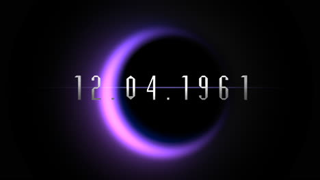 12.04.1961 with purple light of black planet in galaxy