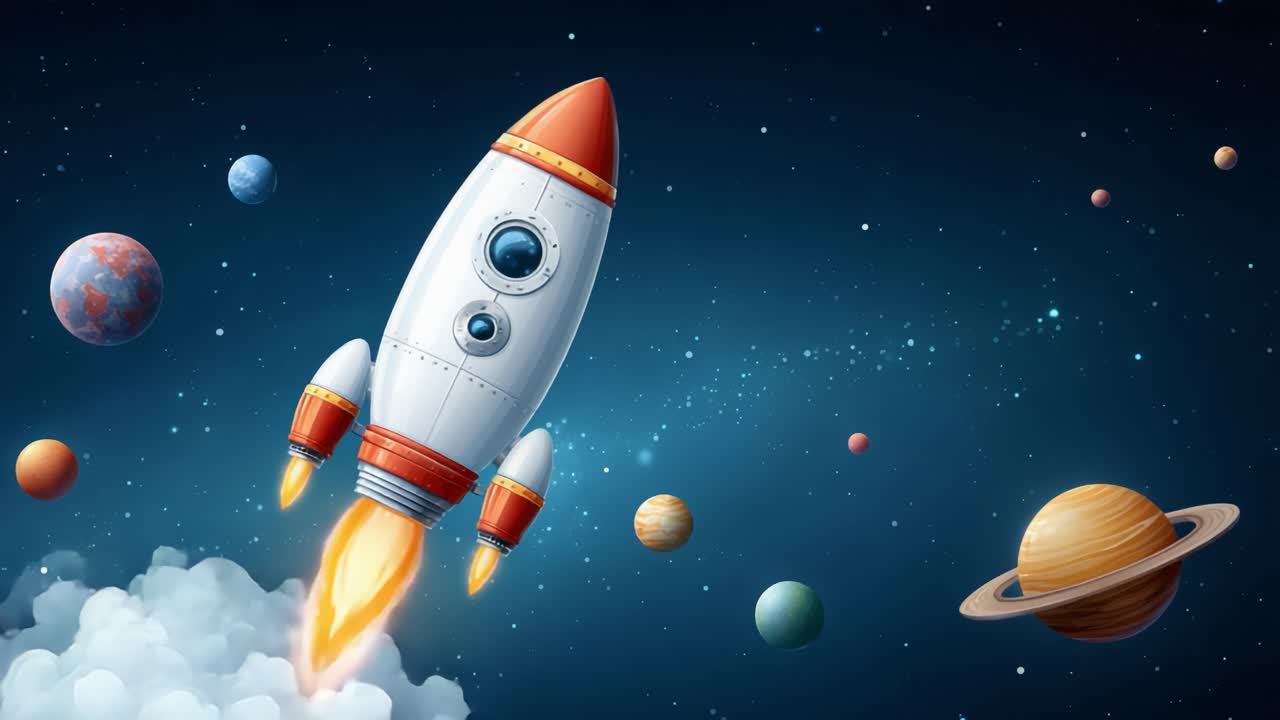 A Vibrant Rocket Launching into Space Surrounded by Colorful Planets and Stars, Showcasing the Beauty and Wonder of Outer Space Exploration in a Stunning Digital Artwork
