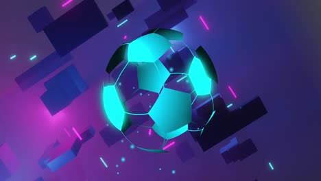 Animación-De-Fútbol-Y-Formas-Abstractas-Moviéndose-Sobre-Fondo-Morado