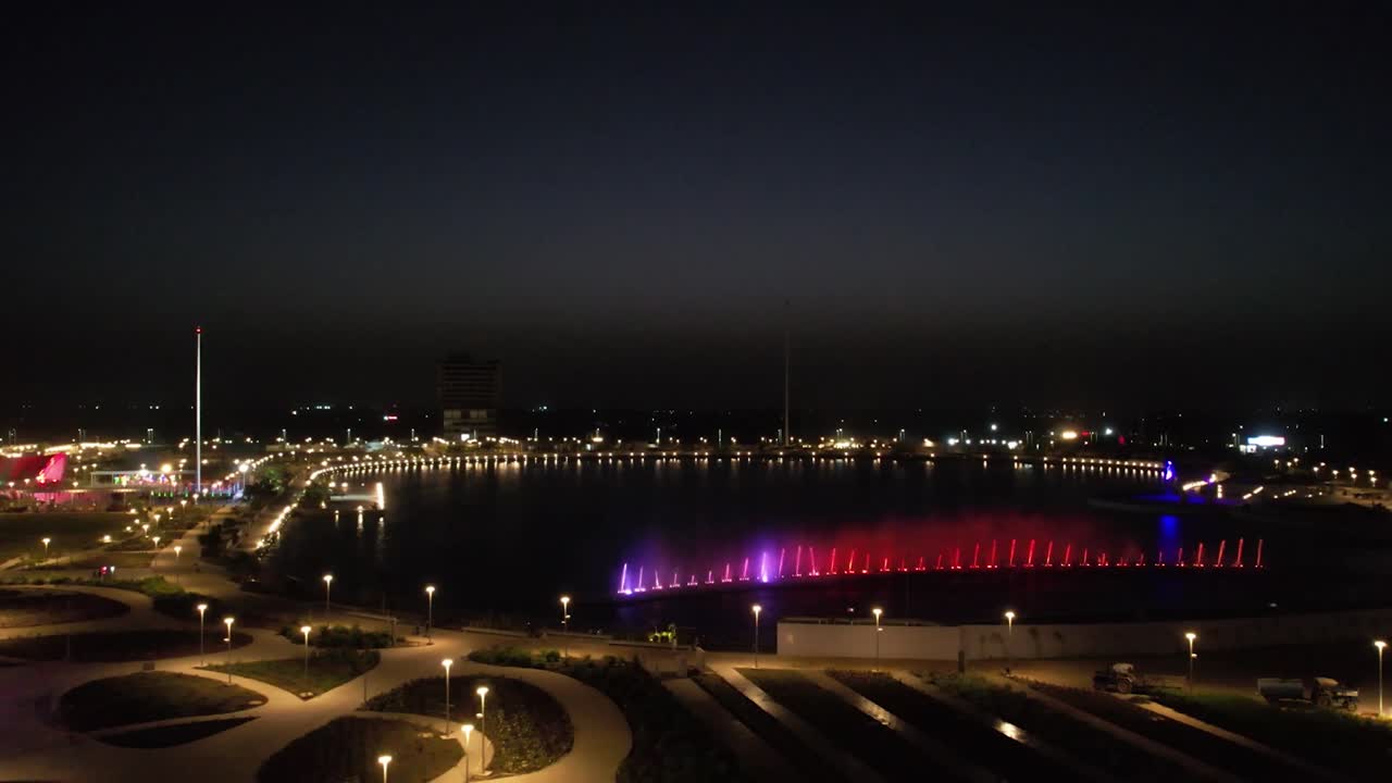 Dancing Fountain View At Night With People Enjoying It In Downtown