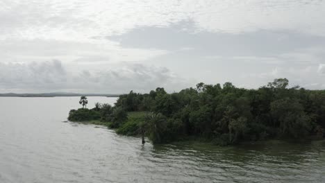 Aerial-shot-of-boat-on-river