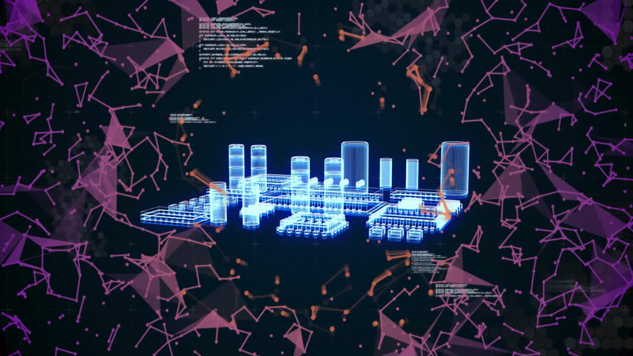 추상적인 기하학적 모양과 코드에 대한 디지털 데이터 처리 애니메이션