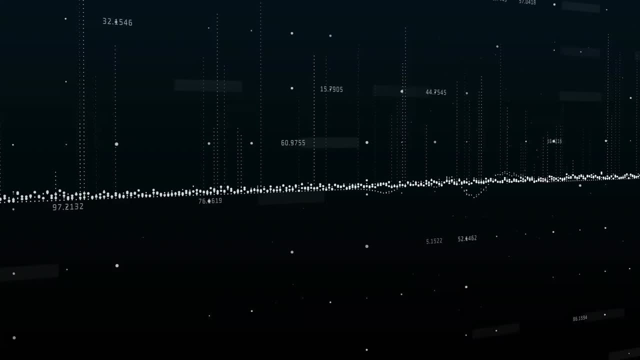 Animation of data processing and changing numbers against black background