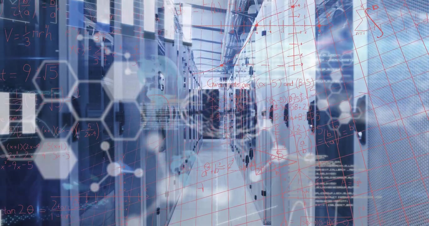 Animation of mathematical equations and data processing over server room