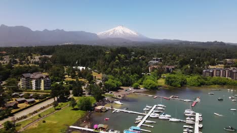 aerial shot of pucon and villarica volcano