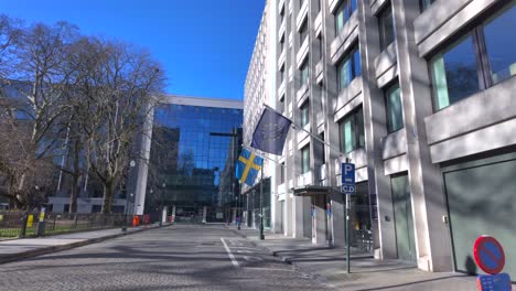 consulate general of sweden in brussels with eu and swedish flags