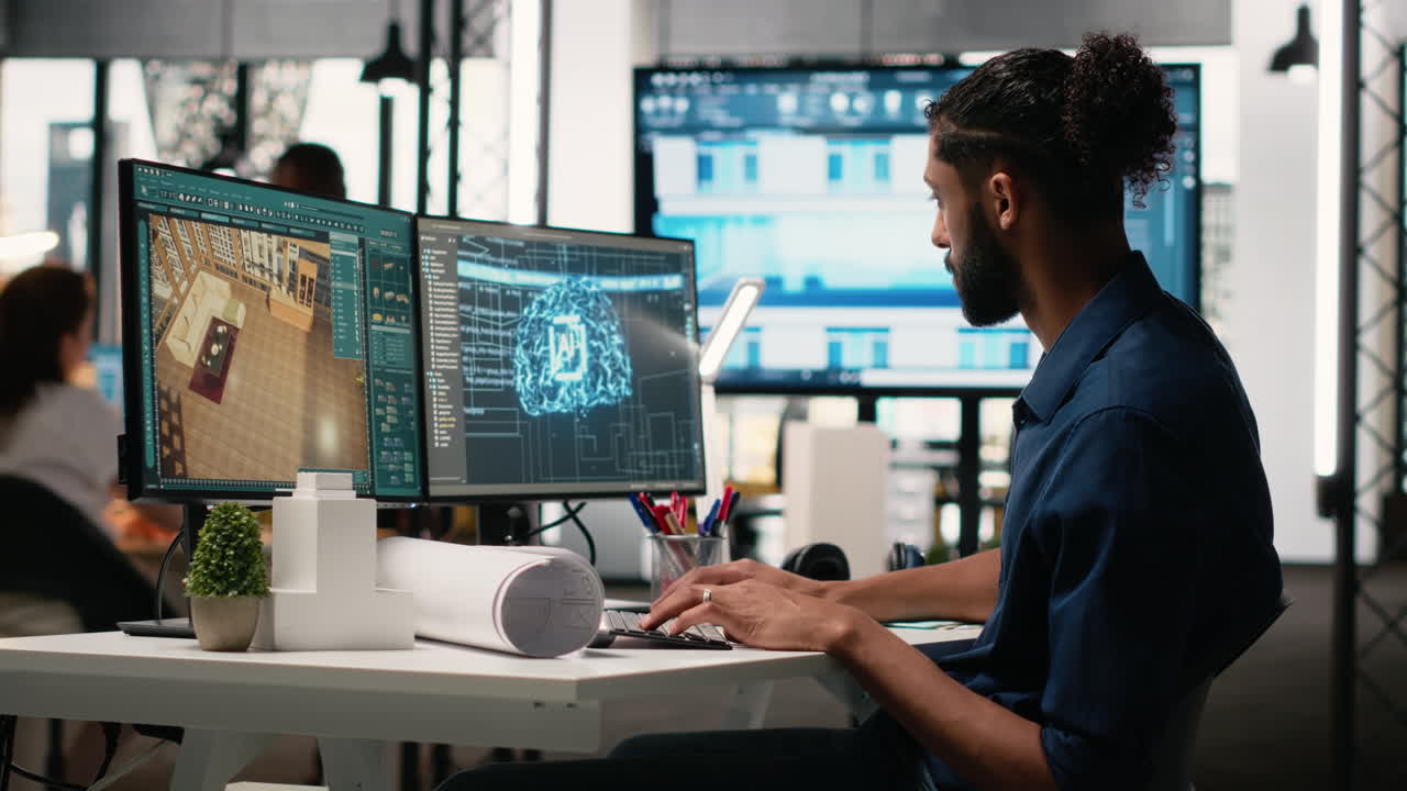 Vertical Video Real estate developer in a corporate office using machine learning
