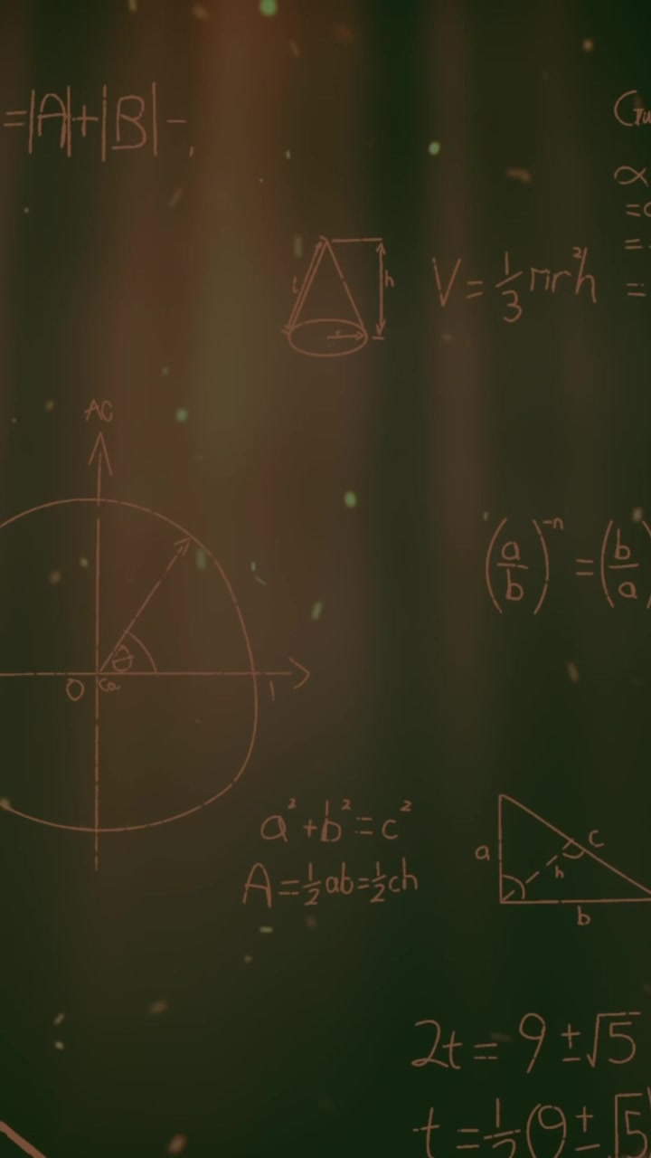 Animazione di rete di connessioni con icone su equazioni matematiche su sfondo nero