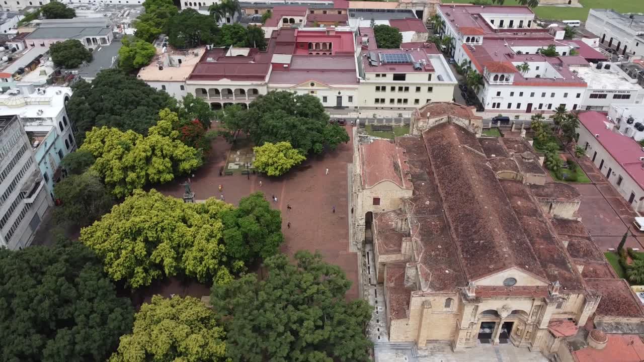 Aerial view of Columbus park and the cathedral Nuestra Se&ntilde;ora de la Encarnaci&oacute;n in the colonial district of Santo Domingo in the Dominican Republic
