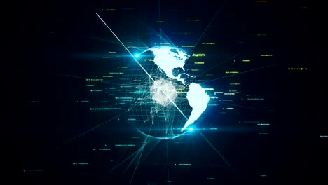 el planeta tierra virtual gira en el espacio, el concepto de negocio de la tecnología y las conexiones en el mundo