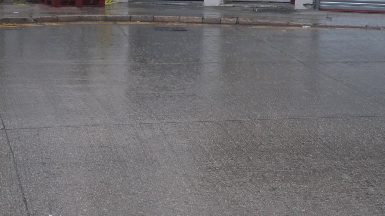 63 마일의 바람을 지속하고 홍콩의 도시를 손상시킨 심한 열대성 태풍 폭풍 신호 t8 동안 강한 바람과 비 조건