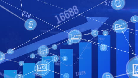 Animation-of-network-of-connections-with-icons-over-statistics-with-arrow