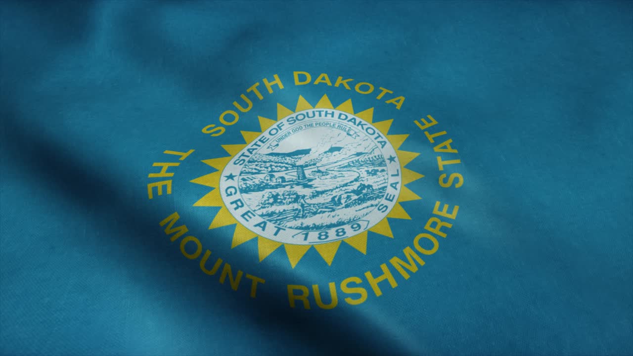 bandera del estado de dakota del sur ondeando en el viento. bucle sin costuras con textura de tela muy detallada