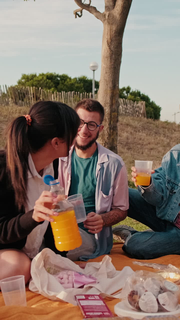 amigos disfrutando de un picnic soleado en el parque