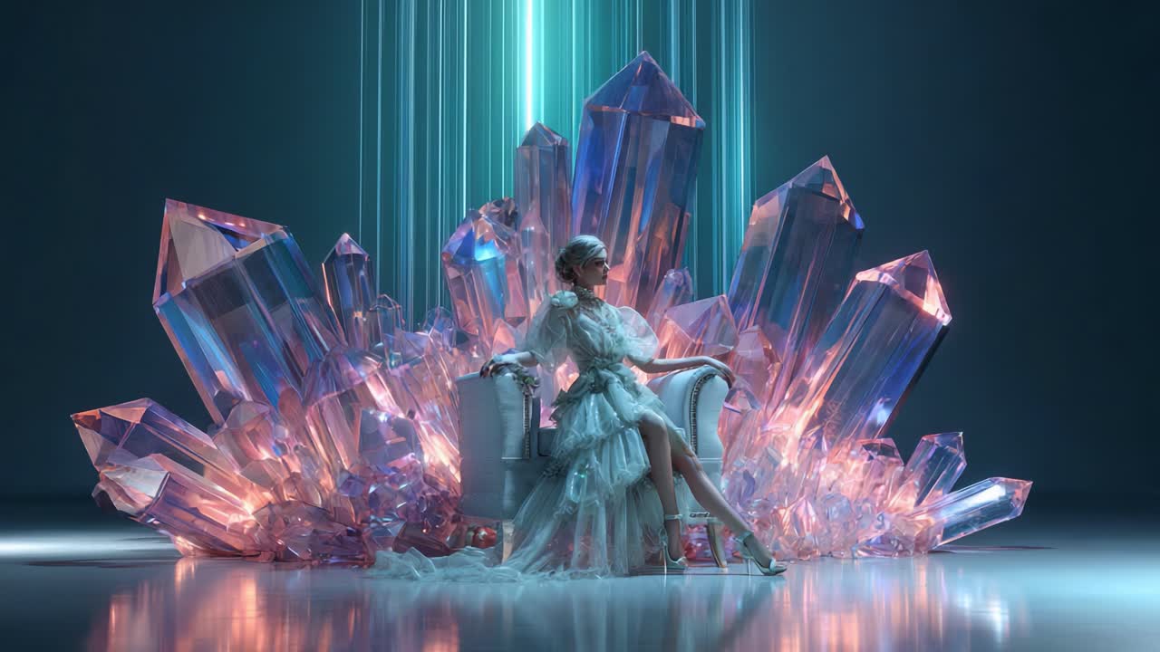 Elegant Woman on Throne of Crystals