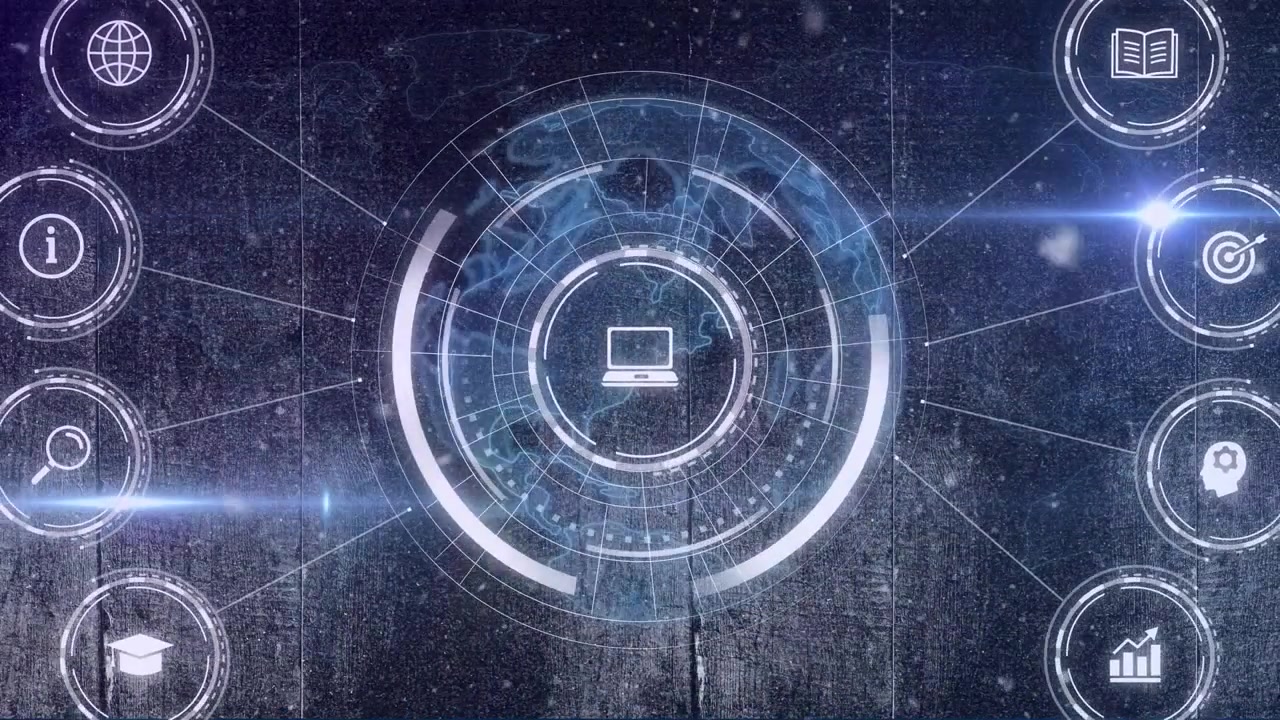 Animation of scope scanning with network of connections with icons