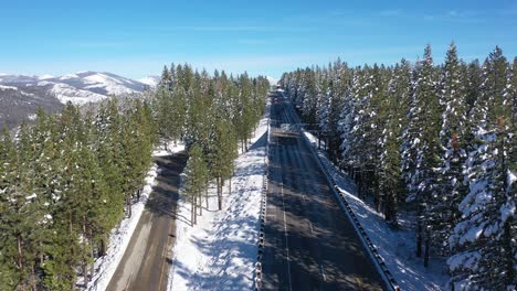 california interstate snowy aerial view