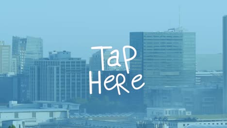 animación de toque aquí texto sobre el paisaje urbano