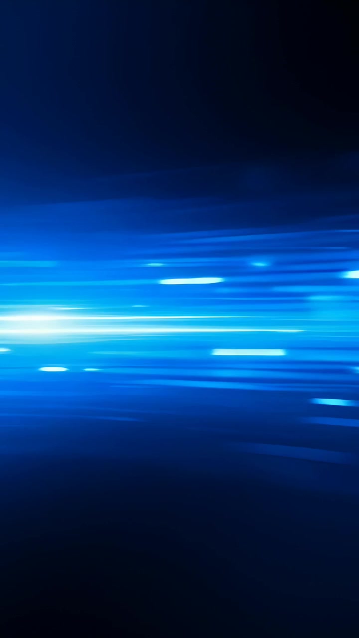 Video verticale: Strisce iniziali creano bande blu neon che scorrono verso destra su uno sfondo blu scuro, formando nastri.