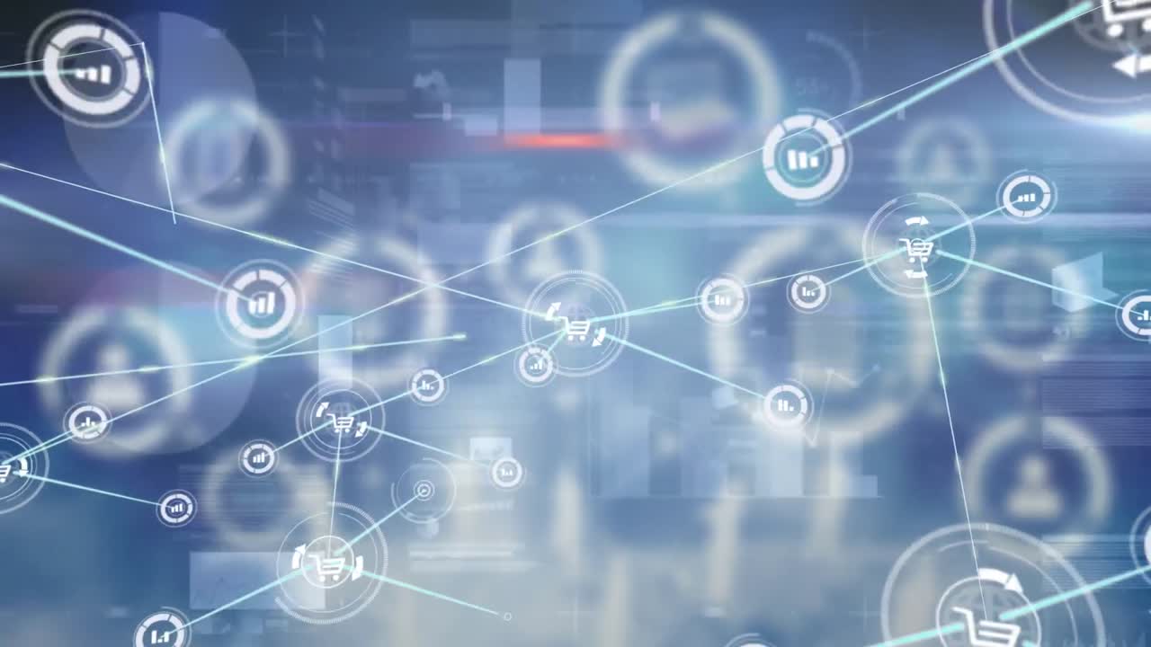 animación del procesamiento de datos a través de una red de conexiones